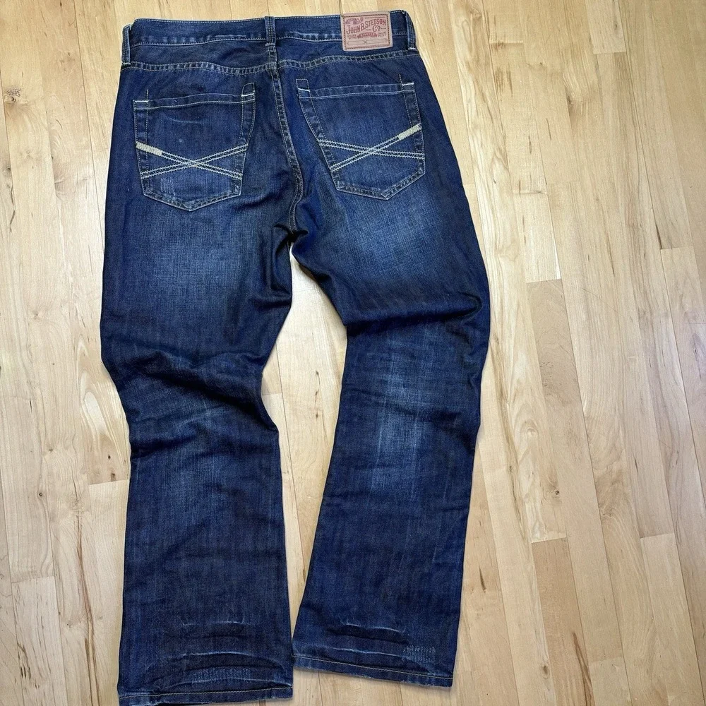 John B Stetson Jeans Mens 35x32 1014 Rocker Bootleg Cowby Western Blue‎ Denim